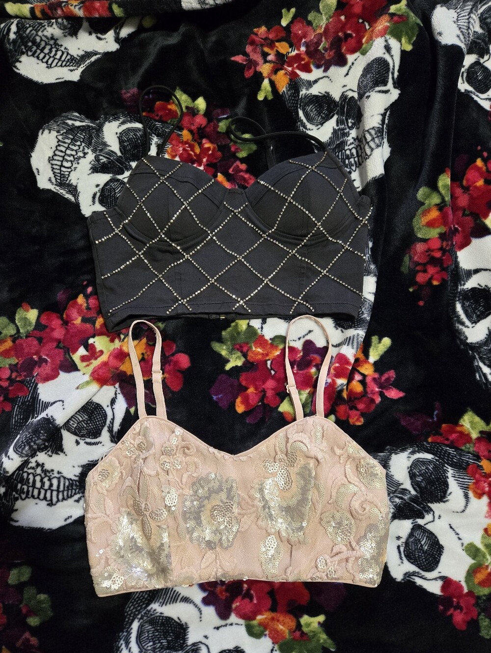 Set Of 2 Cropped Bustier Corset , Sequin/rhinestone, Sz Small